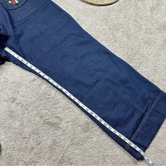 Smak Parlour Strawberry Blossom Embroidered Denim Wide Leg Pants High Rise 4X - Picture 16 of 16